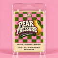 Pear Pressure wax melt in light pear-yellow wax on a pink background
